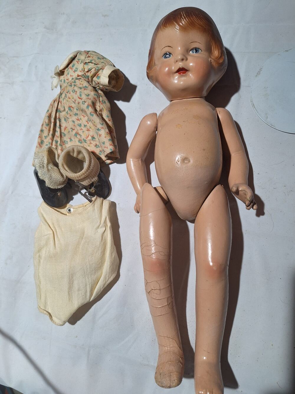 Antique 1930s 16in Composition Doll Patsy Peaches Style Molded Hair Clothes